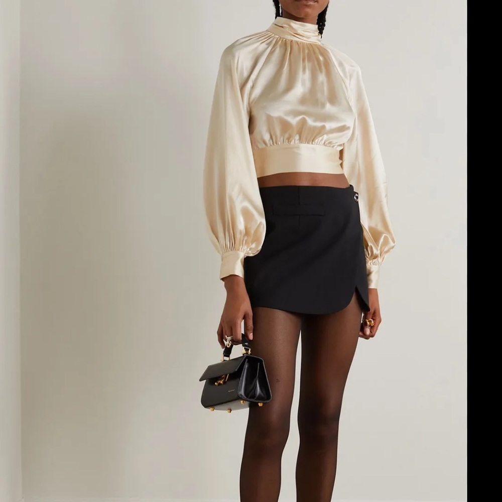 REFORMATION Julia cropped open-back top silk-charmeuse blouse in champagne 🥂